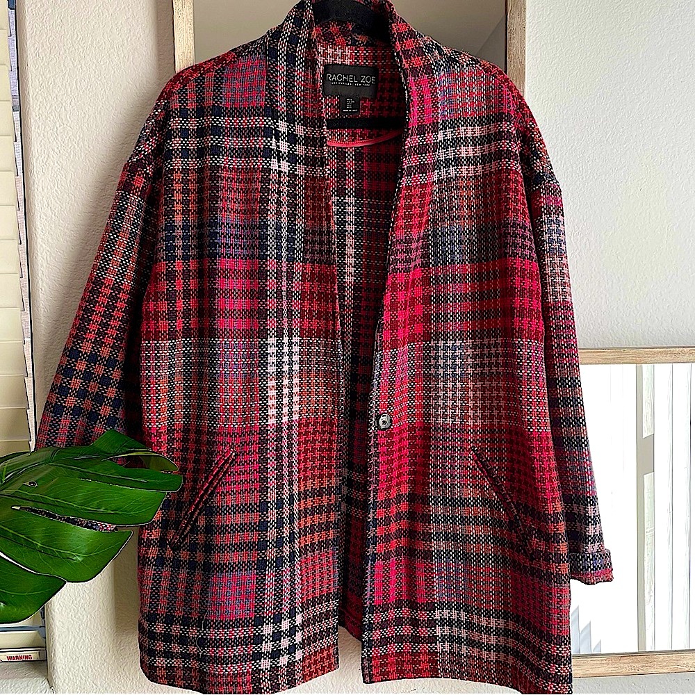 Rachel Zoe Single Button Patchwork Plaid Jacket - image 7